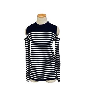 JUST Female Sweater Cold Shoulder Blue White Stripes Size Large